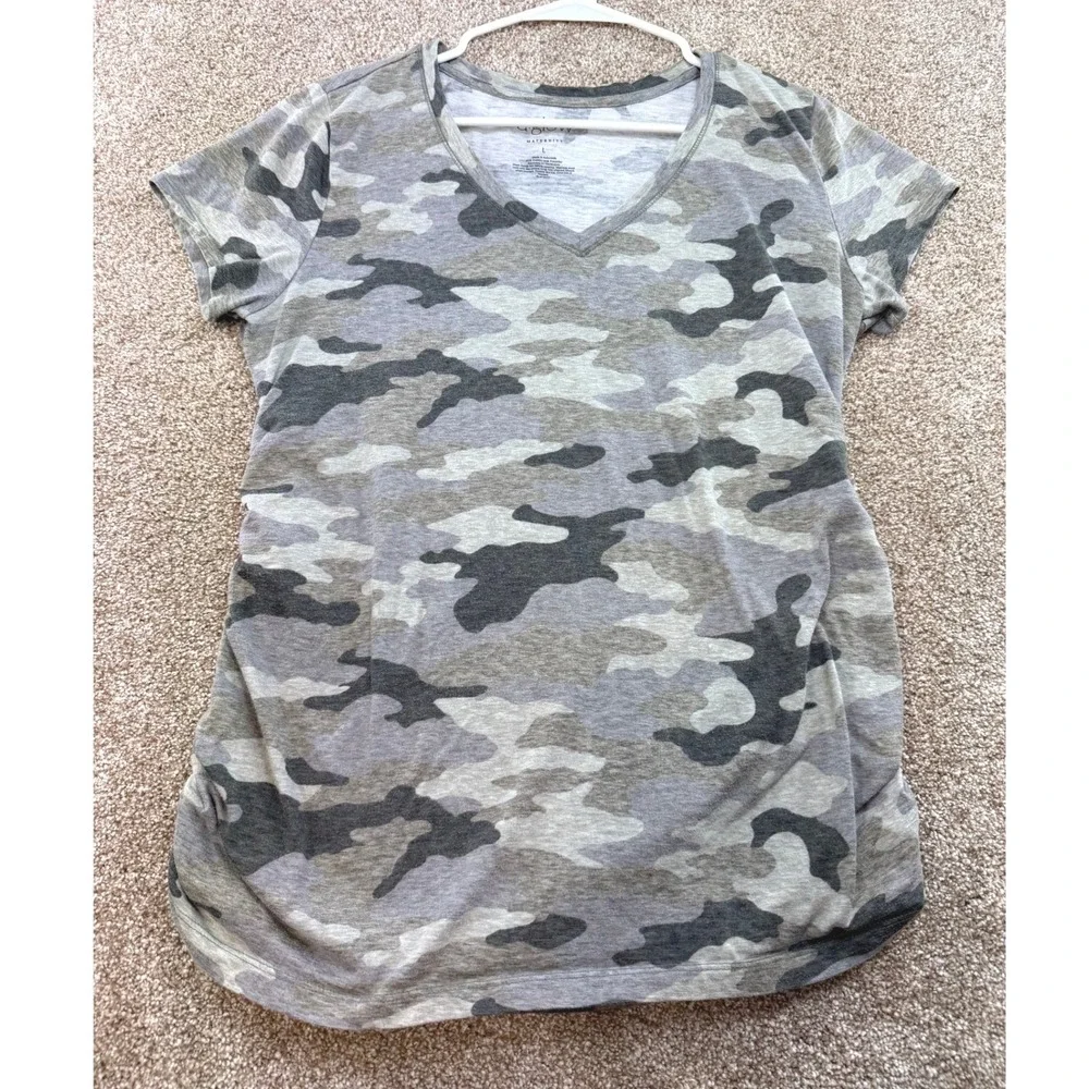 A Glow Maternity Womens Size L T-Shirt Long Short Sleeve Ruched Side